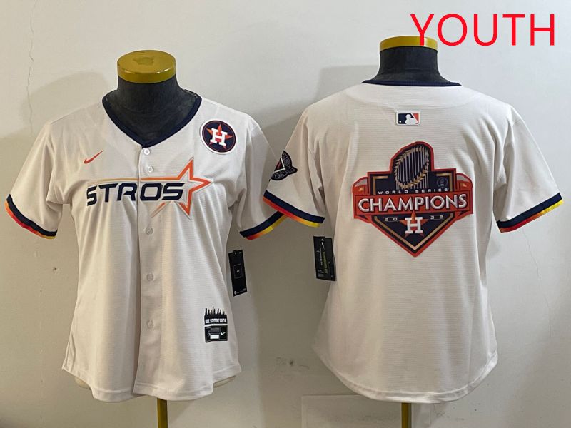Youth Houston Astros Blank Cream Three generations Joint Name 2025 Nike MLB Jersey style 41023